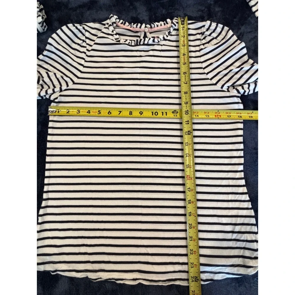 Boden Striped Ruffle Neck Long Sleeve Top Navy White US 10 Puff Shoulder